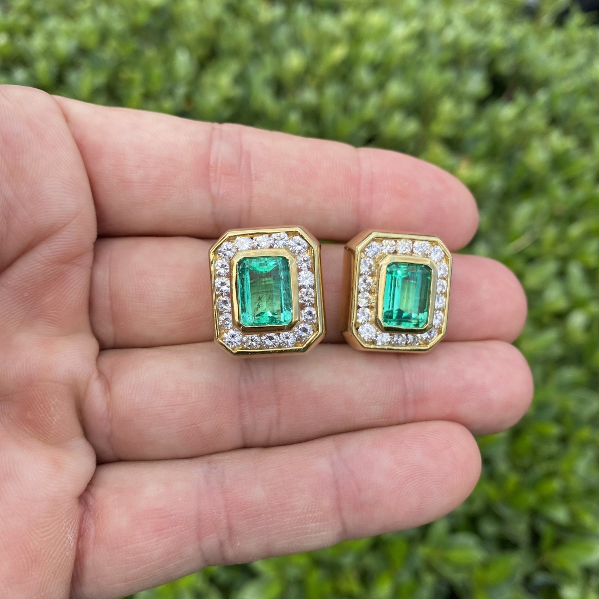 Emerald, Diamond and 18K Earrings