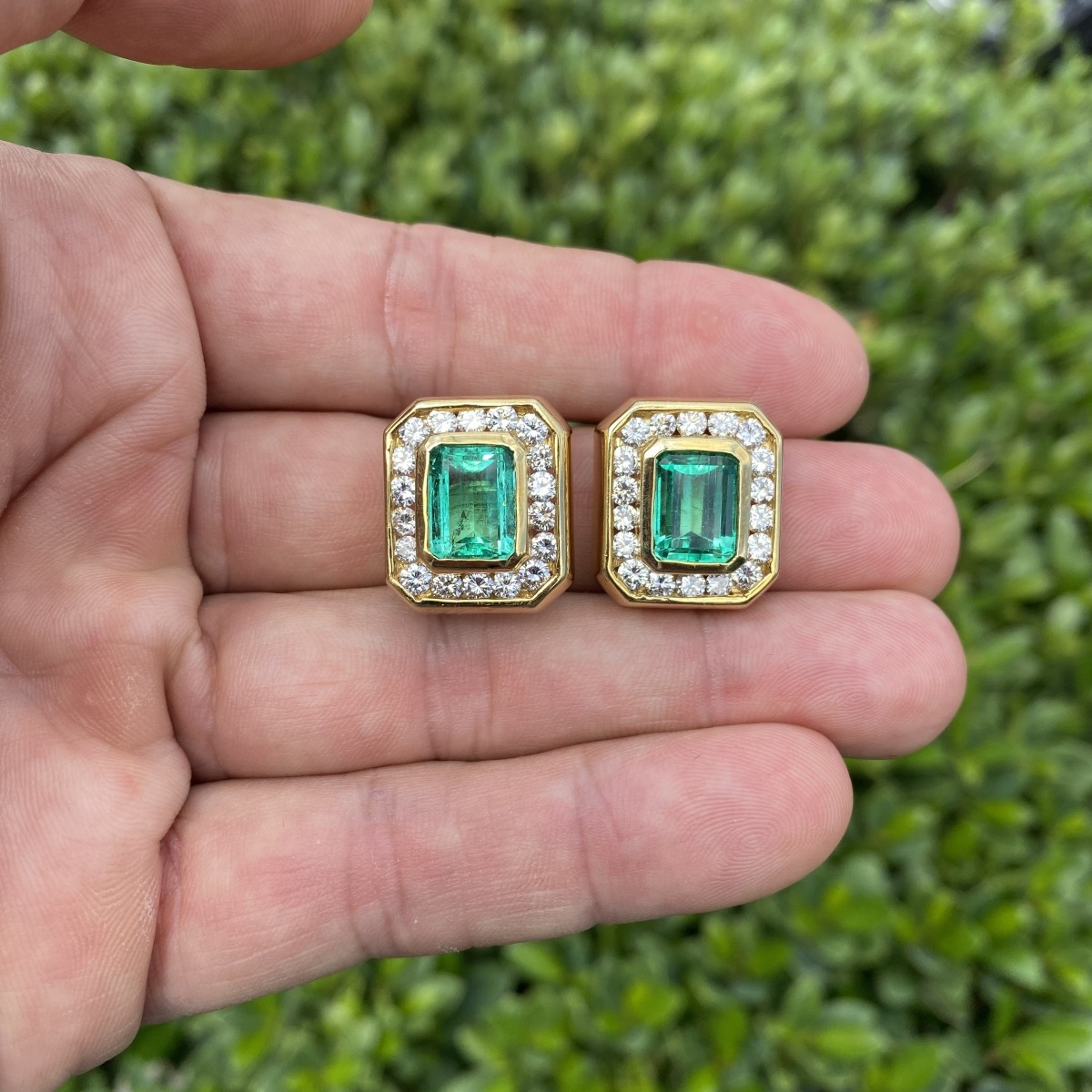 Emerald, Diamond and 18K Earrings