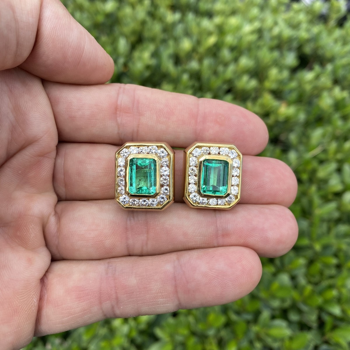 Emerald, Diamond and 18K Earrings