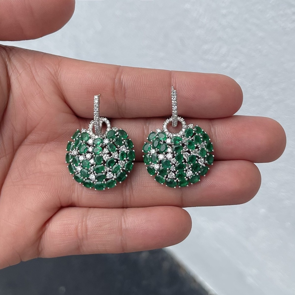 Emerald, Diamond and 18K Earrings