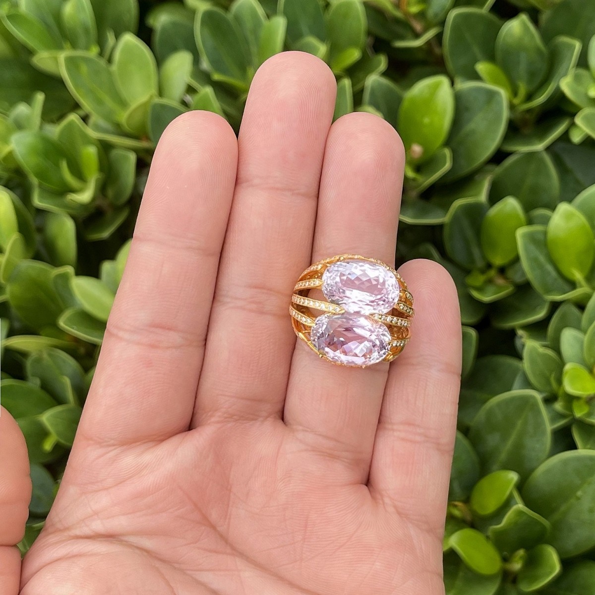 Kunzite, Diamond and 18K Ring