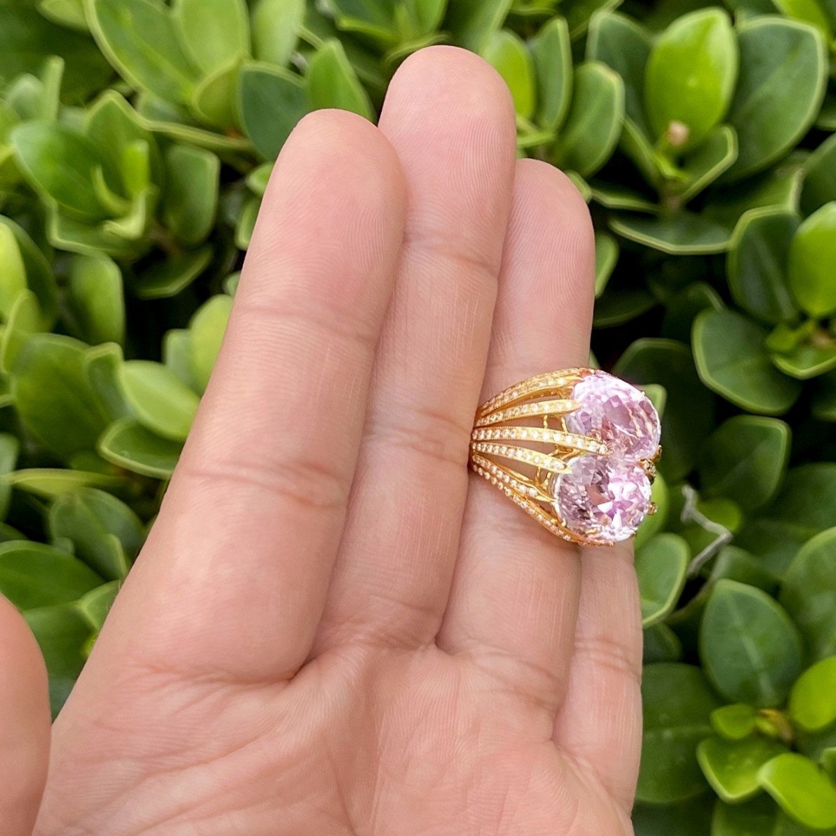 Kunzite, Diamond and 18K Ring