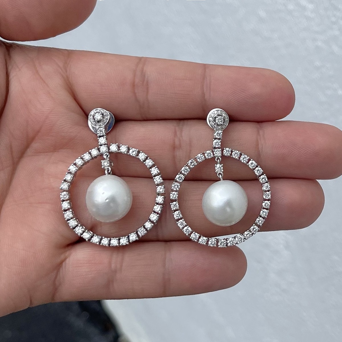 Diamond, Pearl and 18K Earrings