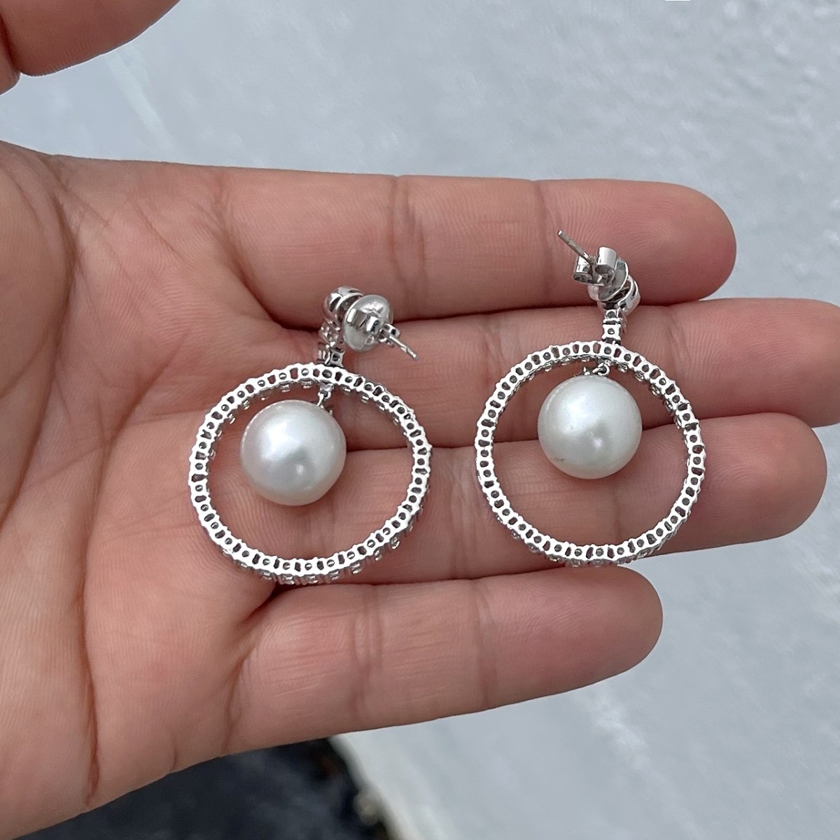 Diamond, Pearl and 18K Earrings