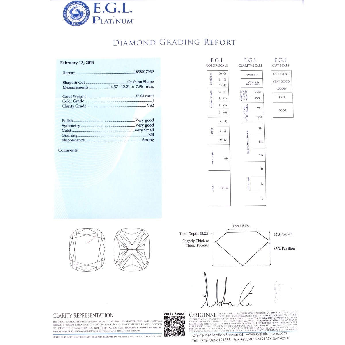 EGL 12.83ct Diamond and 18K Ring