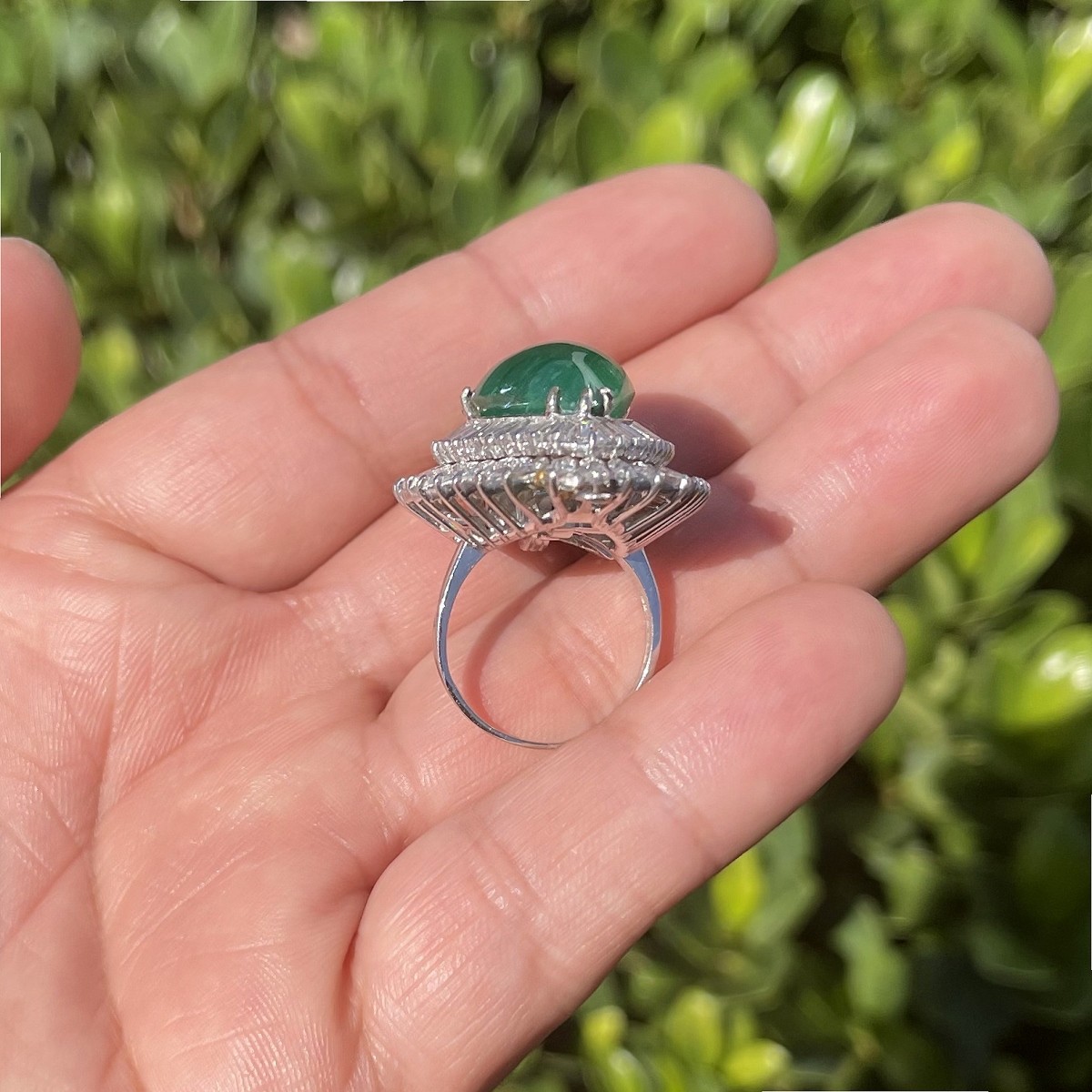 Emerald, Diamond and Platinum Ring