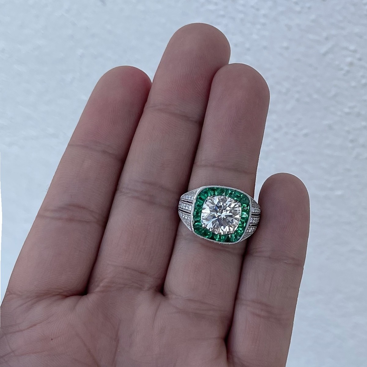 Diamond, Emerald and Platinum Ring