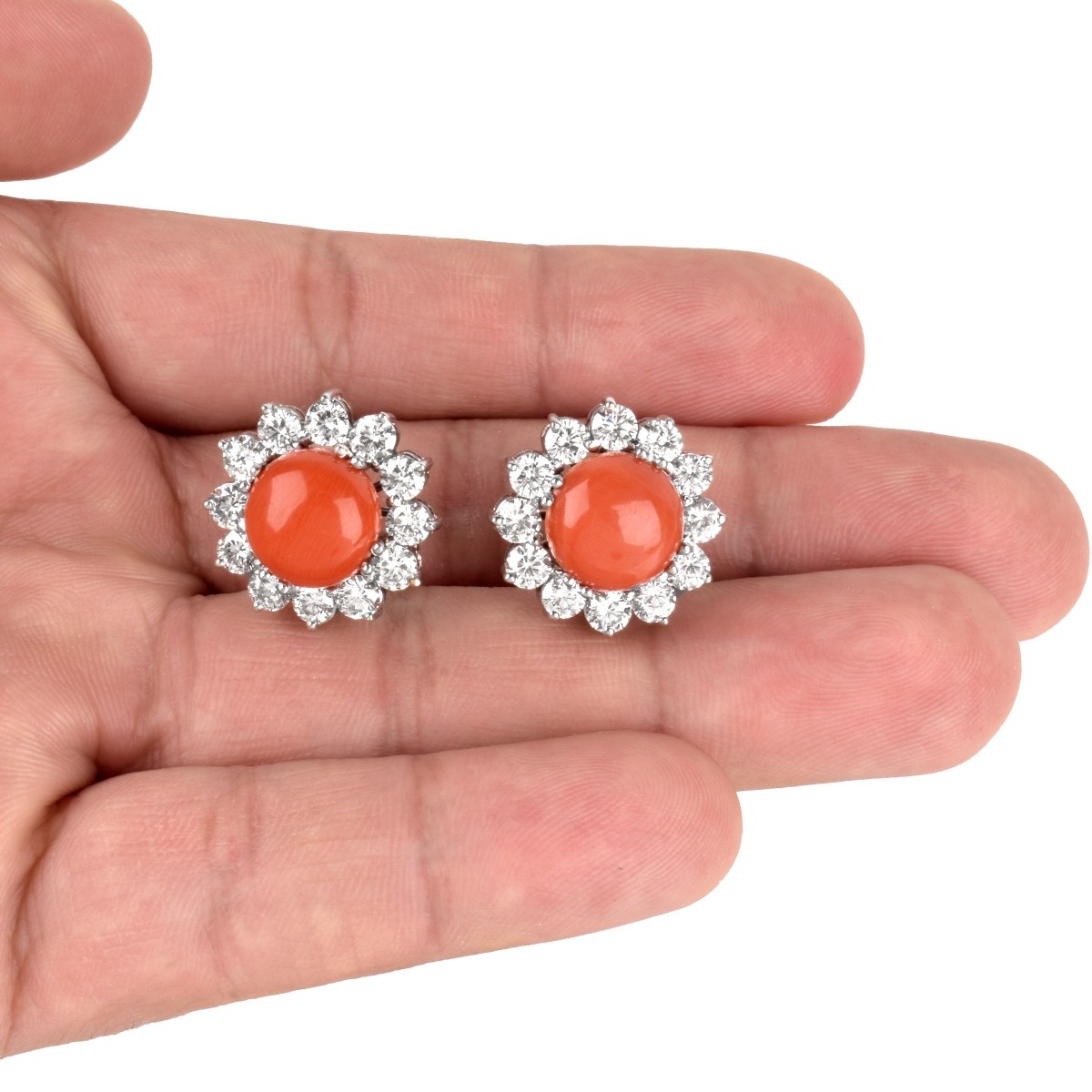 Coral, Diamond and 18K Earrings