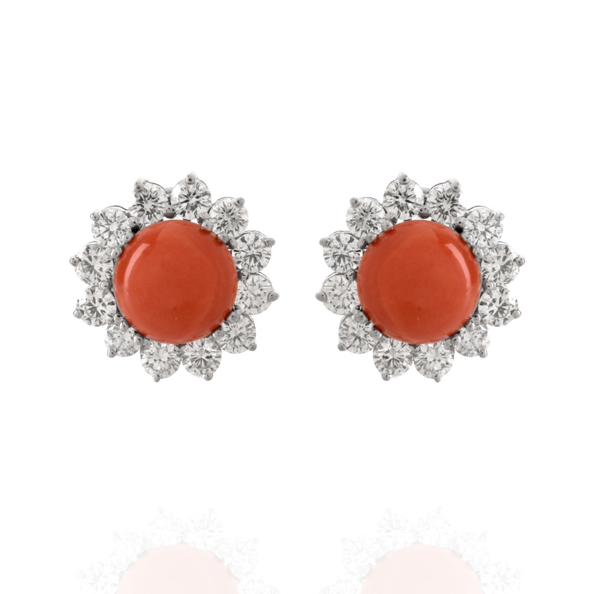 Coral, Diamond and 18K Earrings