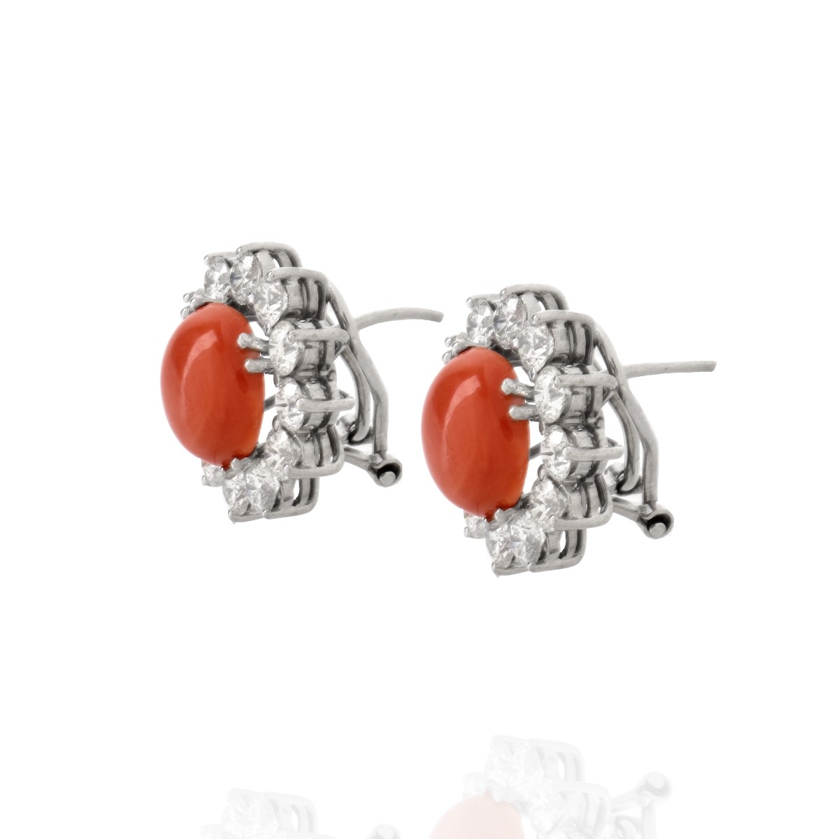 Coral, Diamond and 18K Earrings