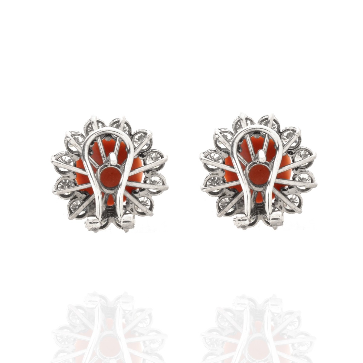 Coral, Diamond and 18K Earrings