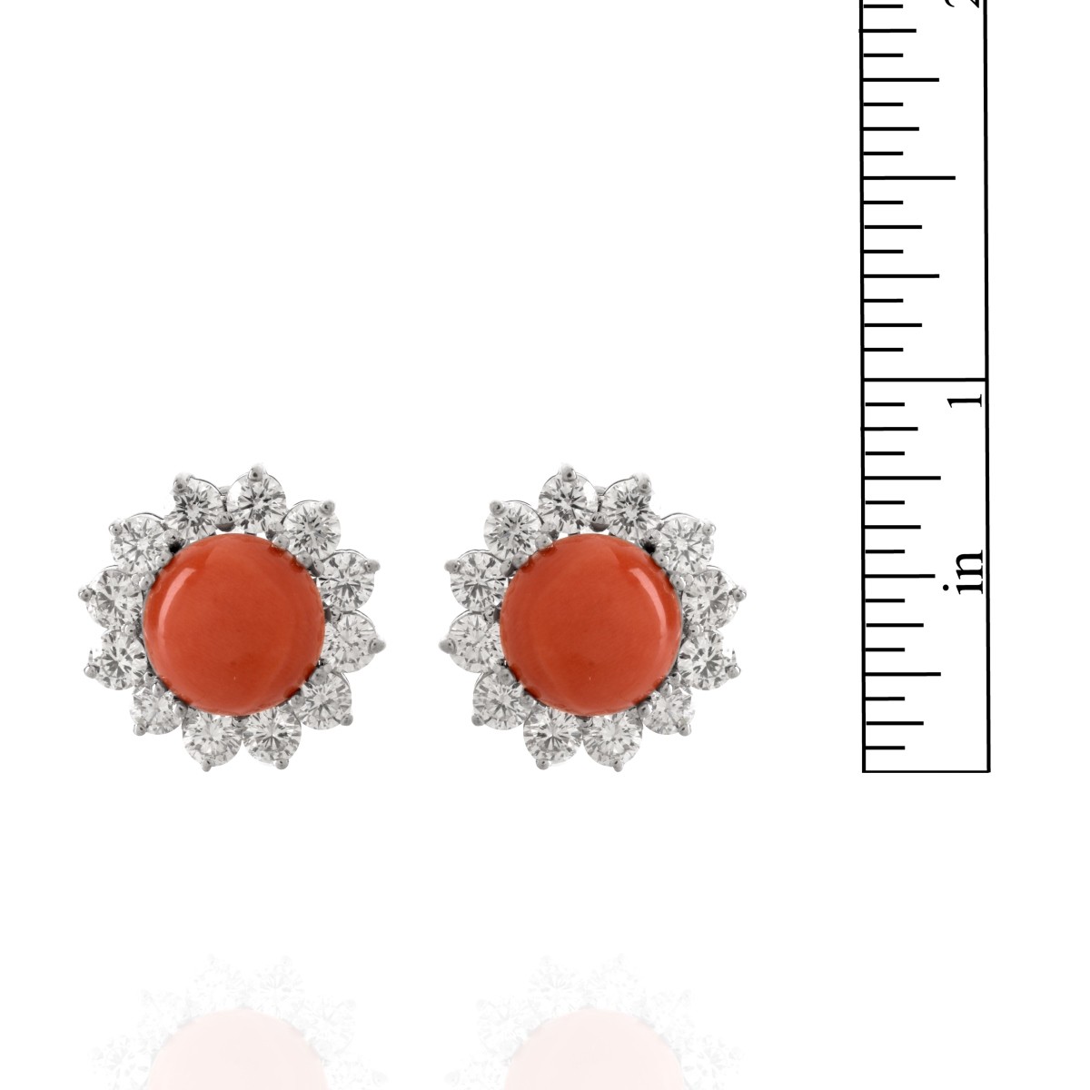 Coral, Diamond and 18K Earrings