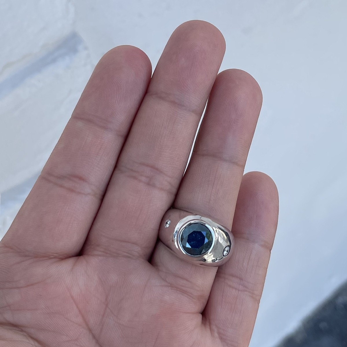 Blue Diamond and 18K Ring