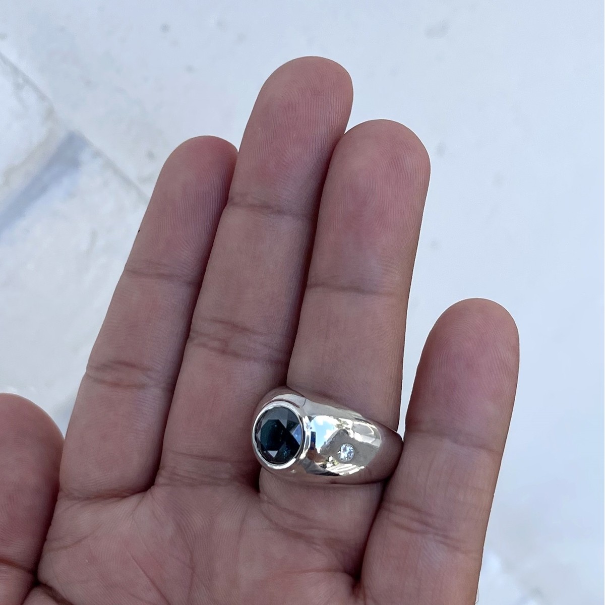 Blue Diamond and 18K Ring