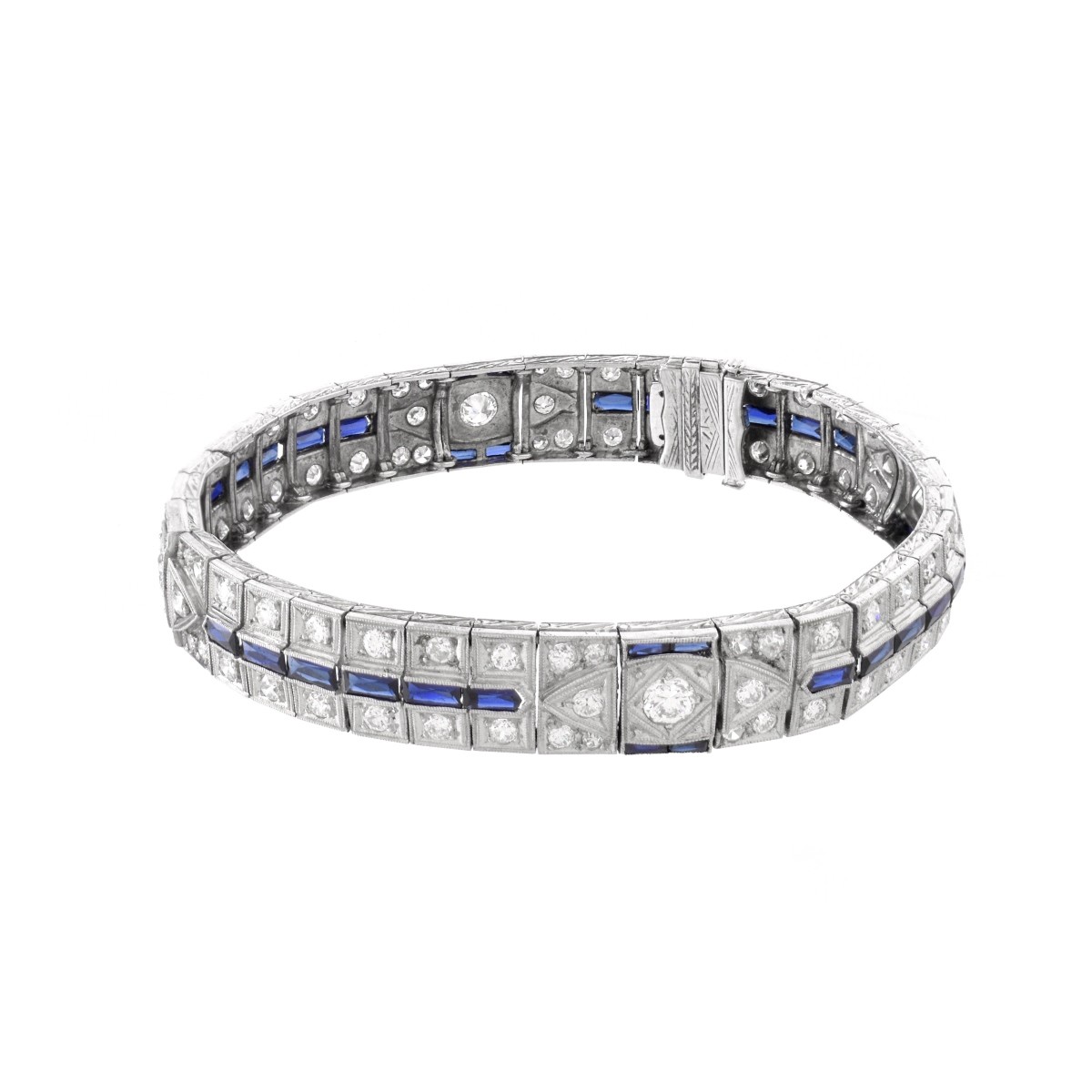 Deco Diamond, Sapphire and Platinum Bracelet