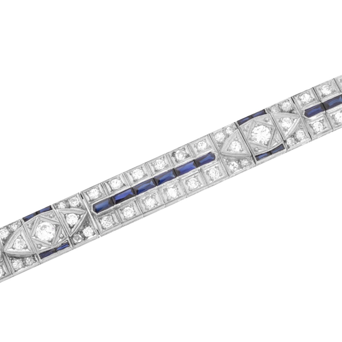 Deco Diamond, Sapphire and Platinum Bracelet