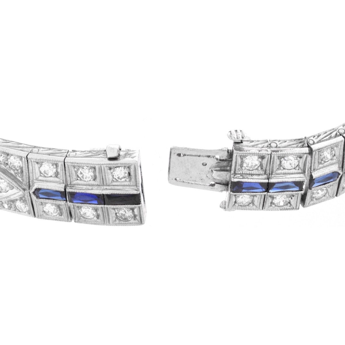 Deco Diamond, Sapphire and Platinum Bracelet