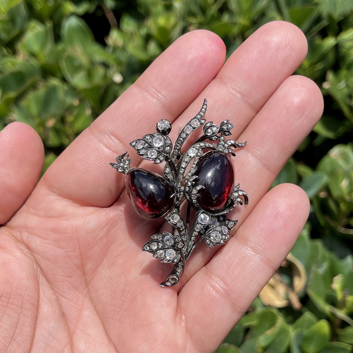 Diamond, Garnet and Silver Brooch