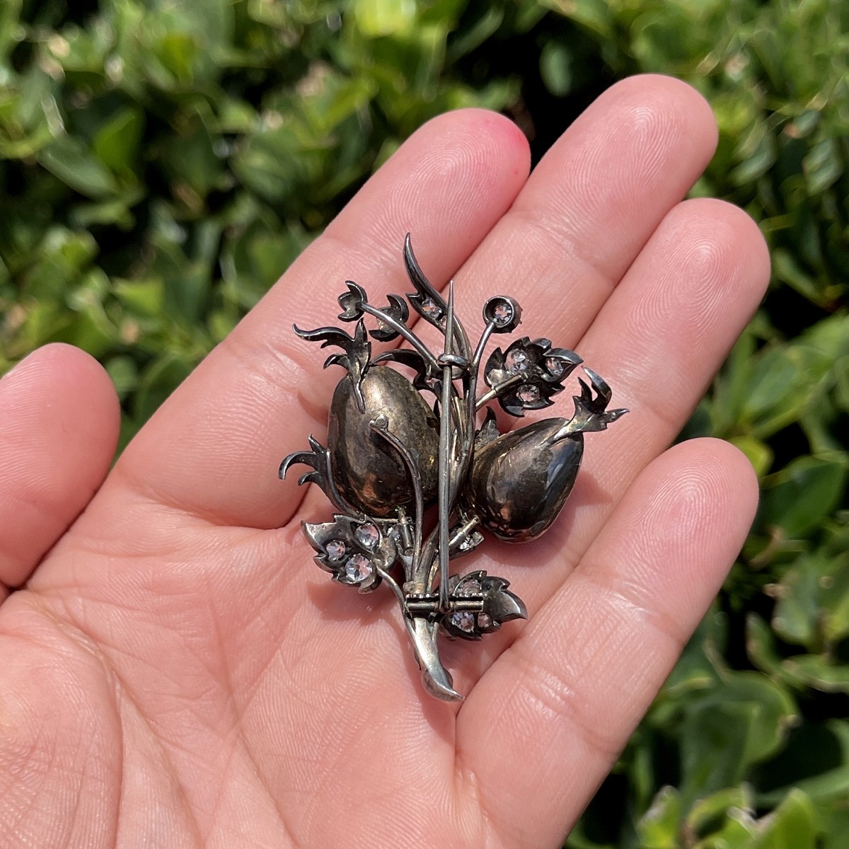 Diamond, Garnet and Silver Brooch