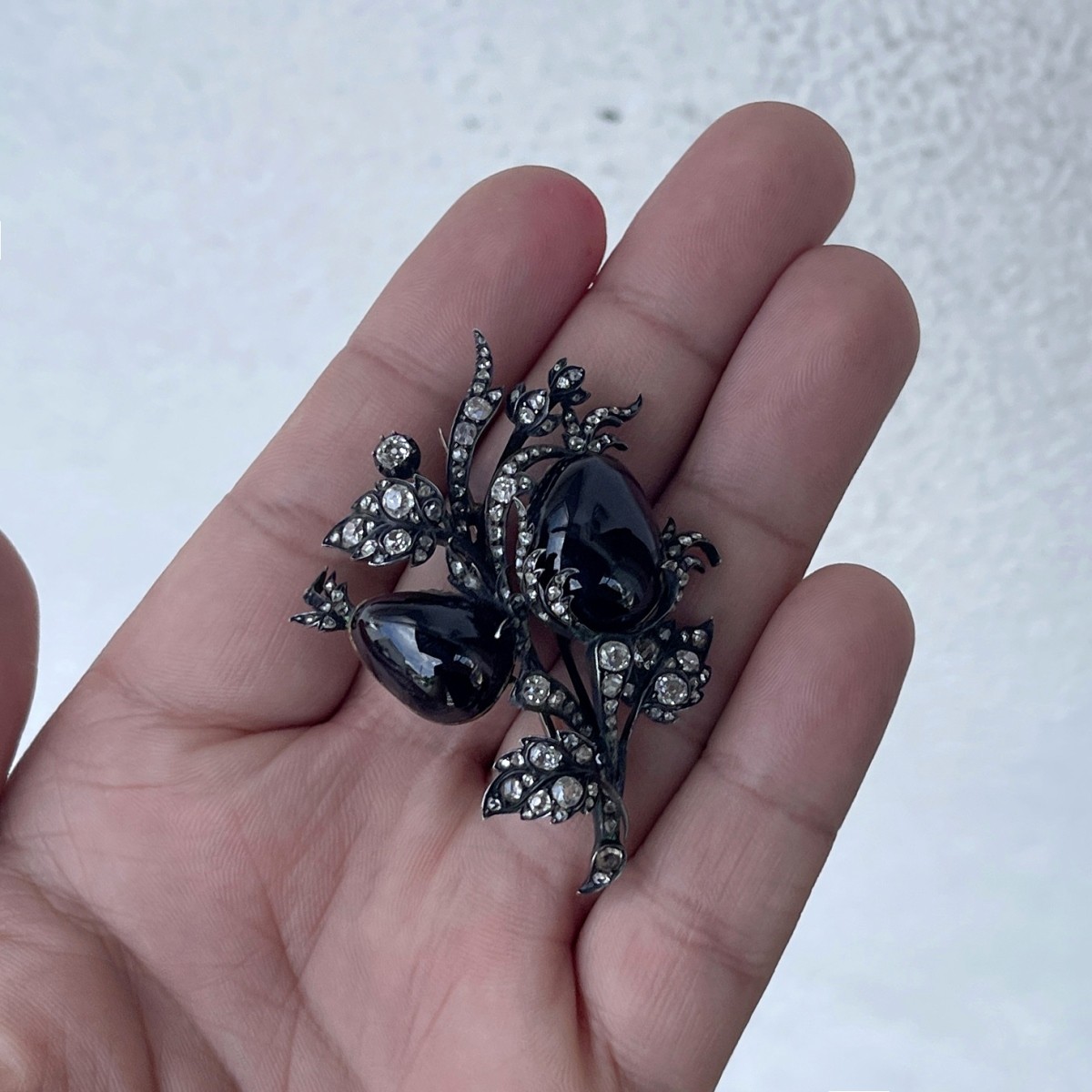 Diamond, Garnet and Silver Brooch