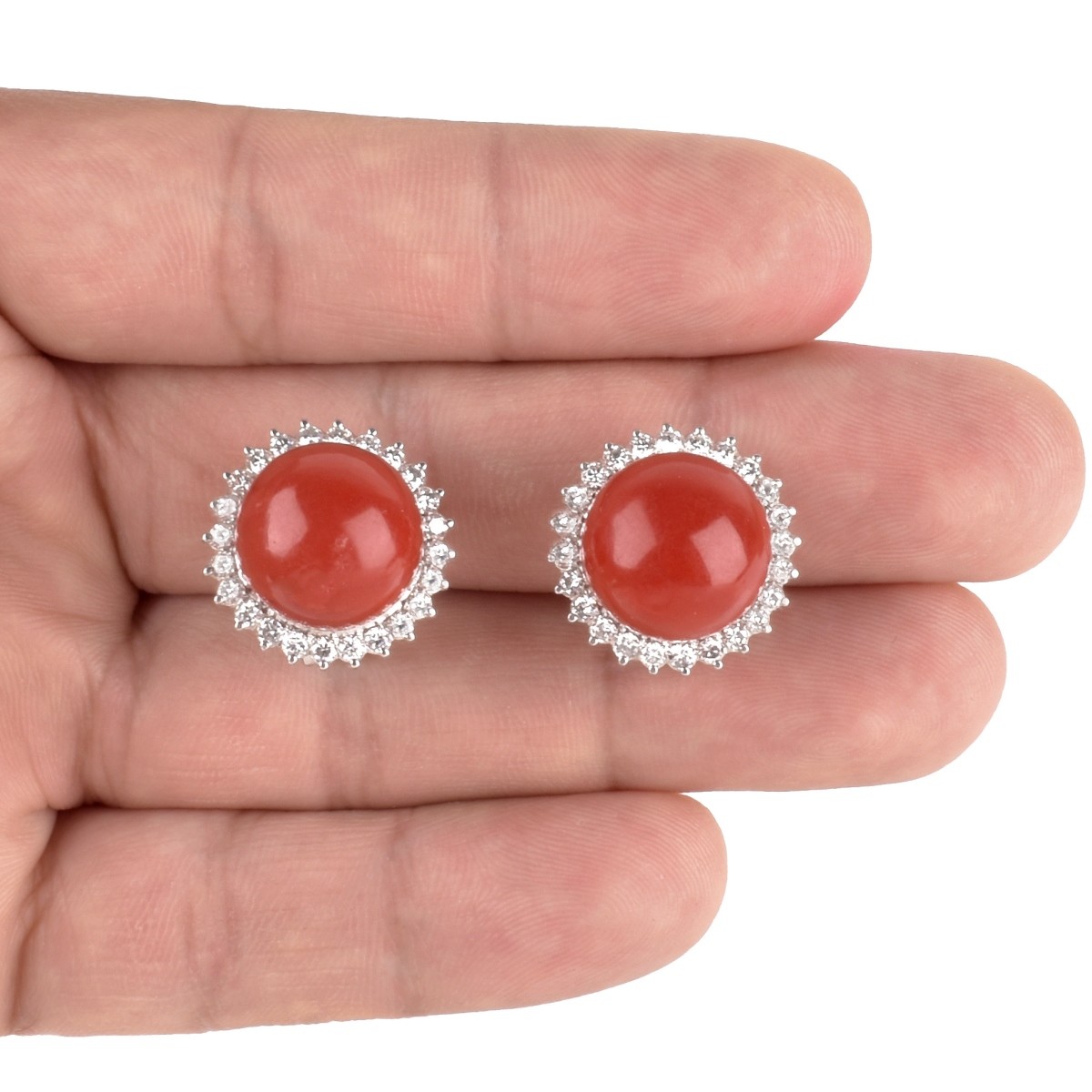 Coral, Diamond and 18K Earrings