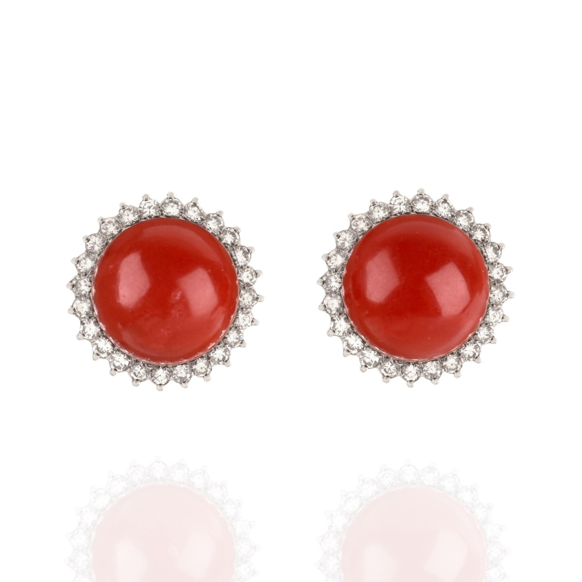 Coral, Diamond and 18K Earrings