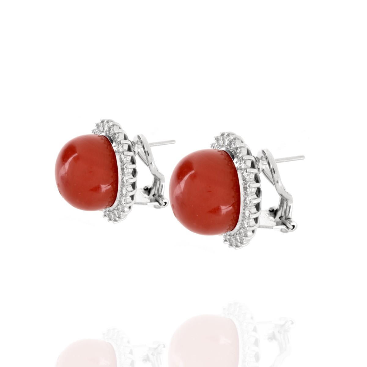 Coral, Diamond and 18K Earrings