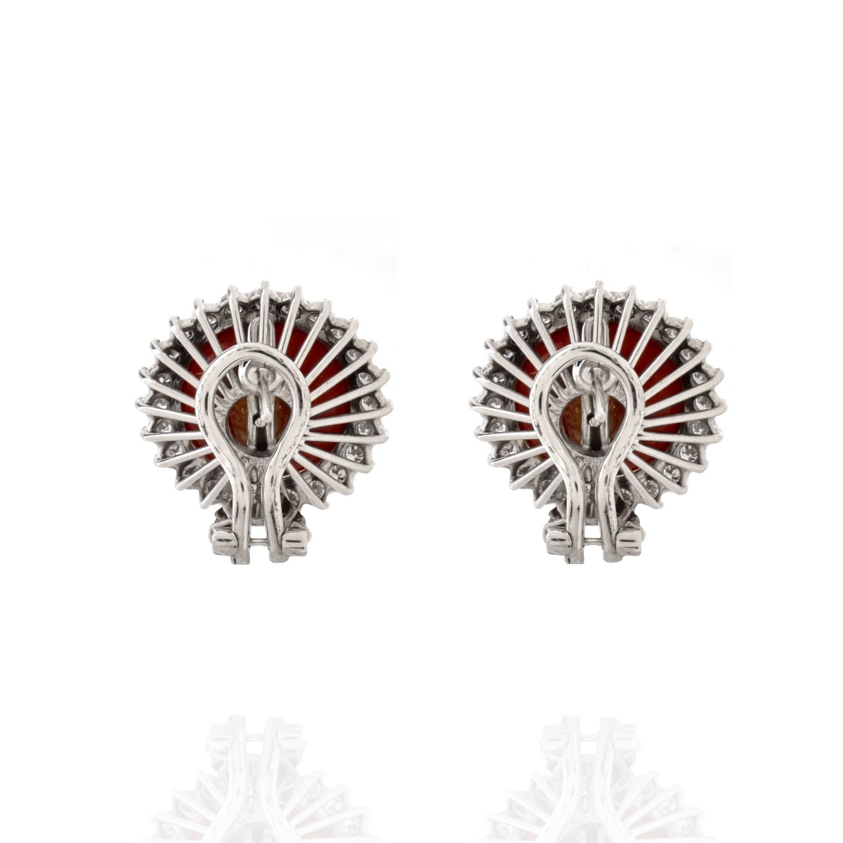 Coral, Diamond and 18K Earrings