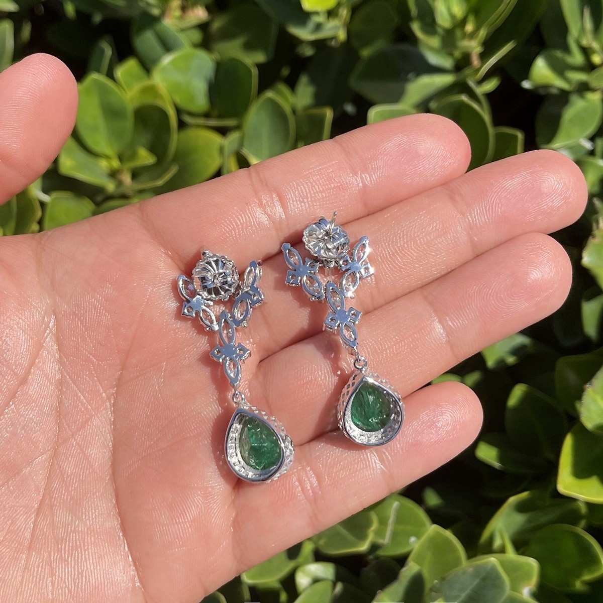 Emerald, Diamond and Platinum Earrings