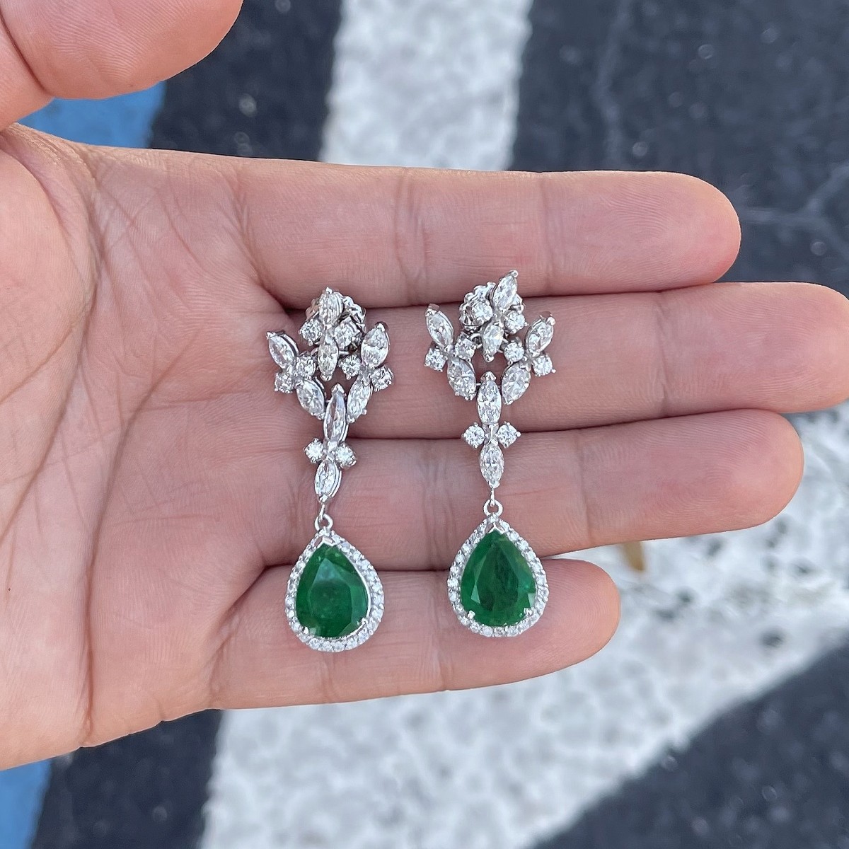 Emerald, Diamond and Platinum Earrings