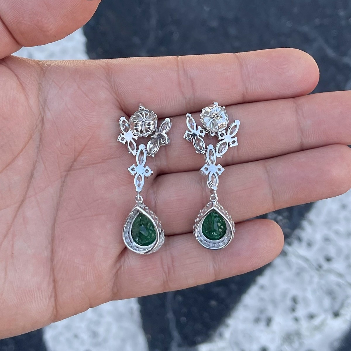 Emerald, Diamond and Platinum Earrings