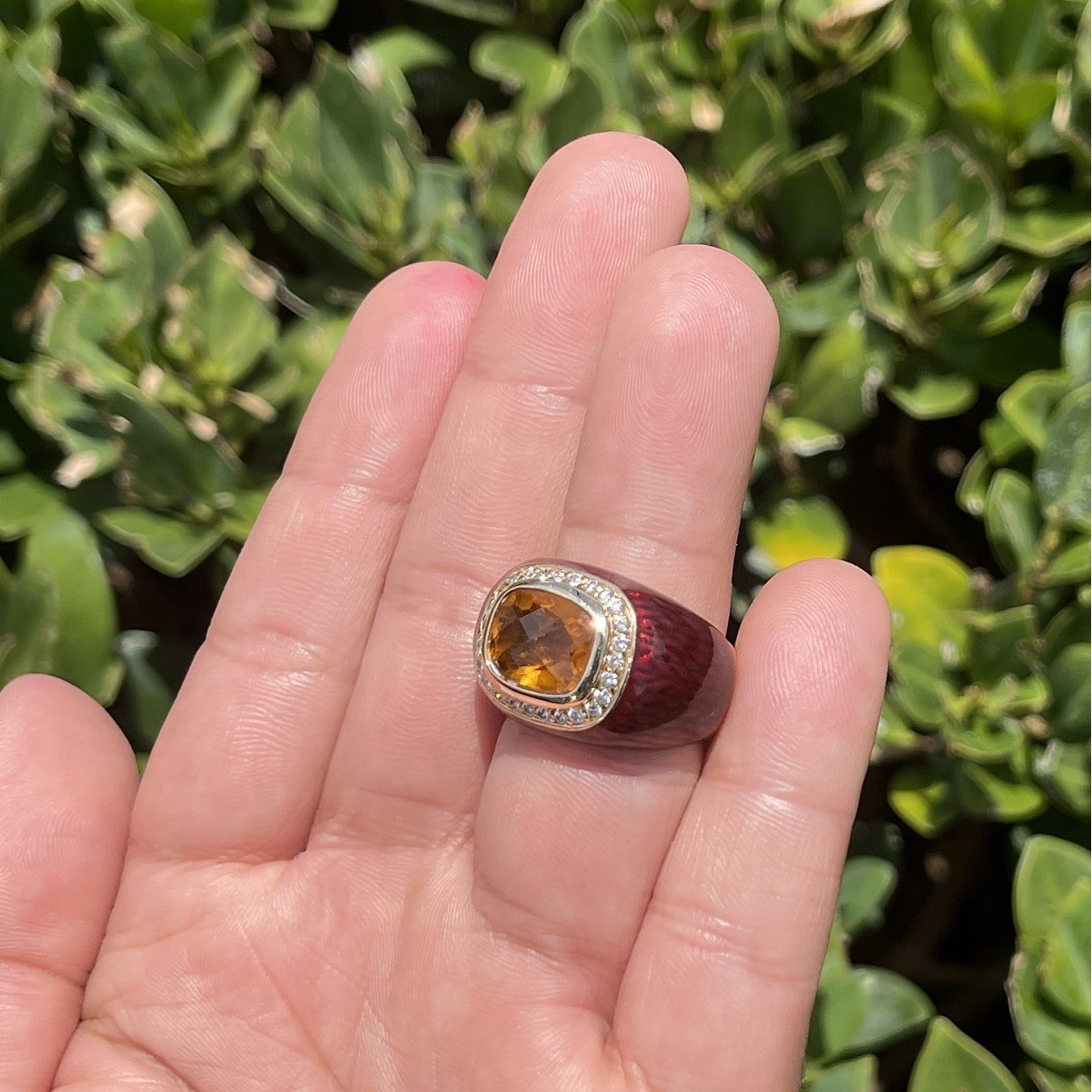 Citrine, Diamond, Enamel and 14K Ring