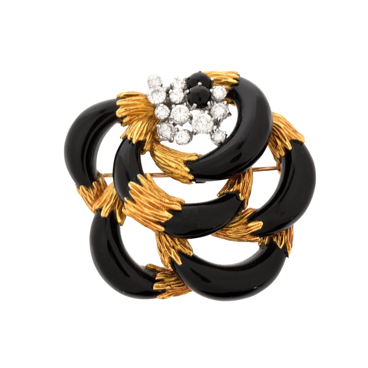 Diamond, Onyx and 18K Brooch