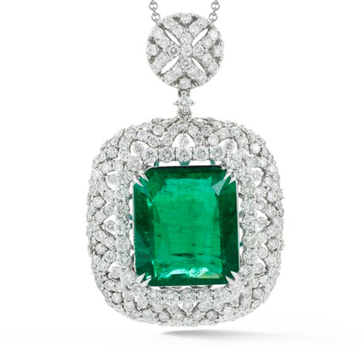 Emerald, Diamond and 18K Pendant Necklace