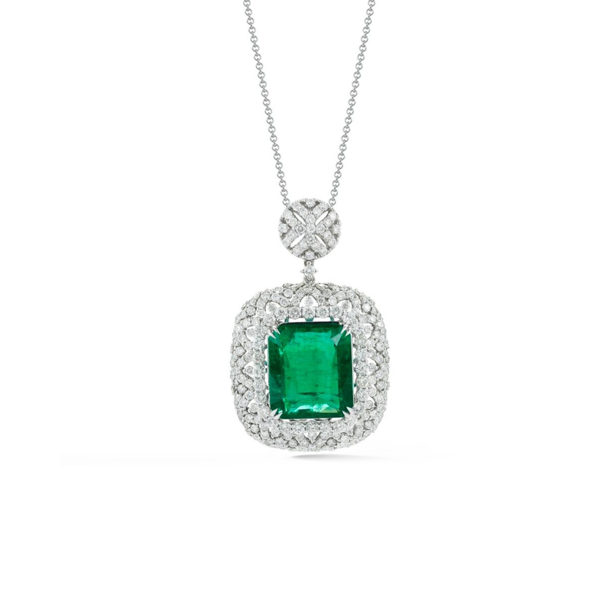 Emerald, Diamond and 18K Pendant Necklace