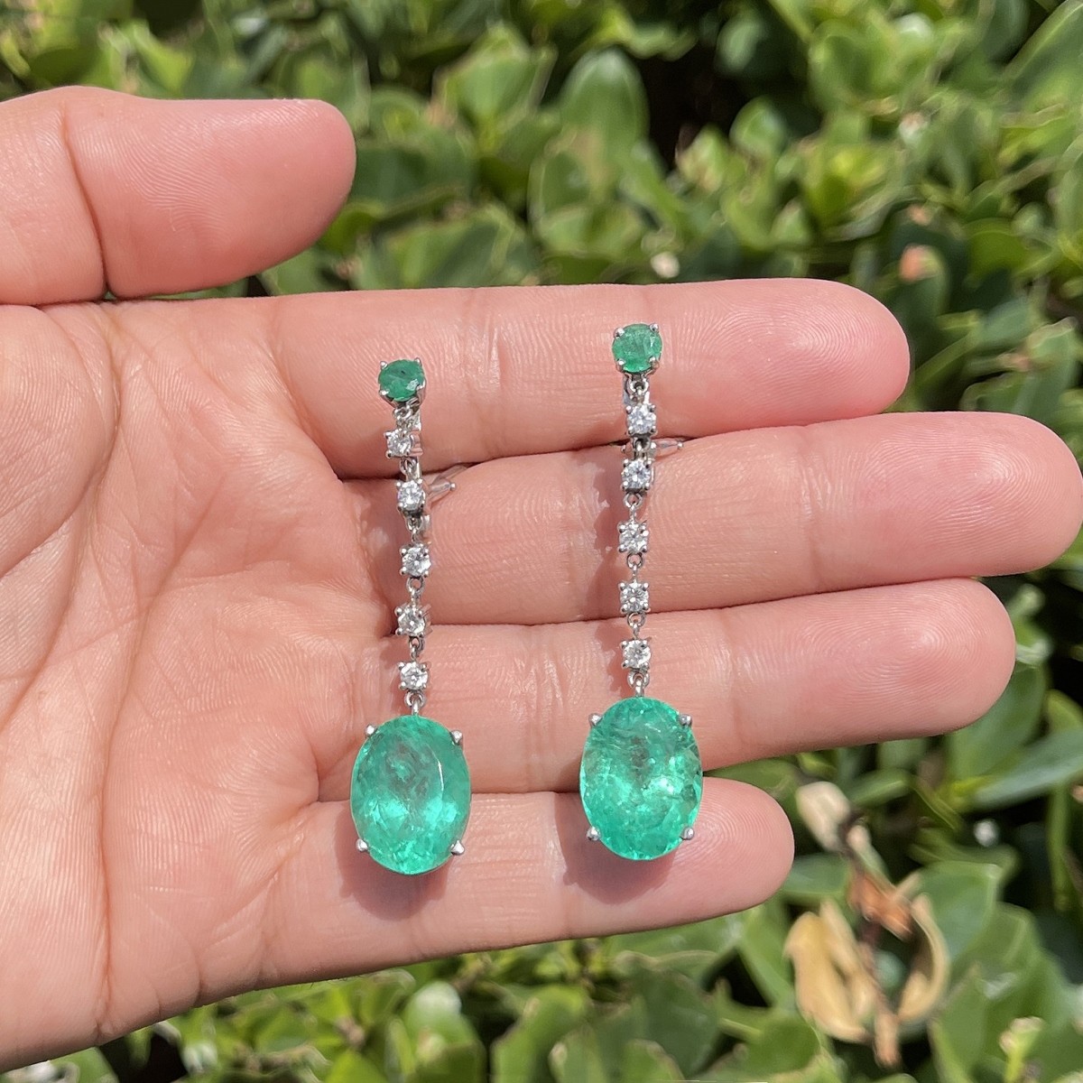 Emerald, Diamond and 14K Earrings