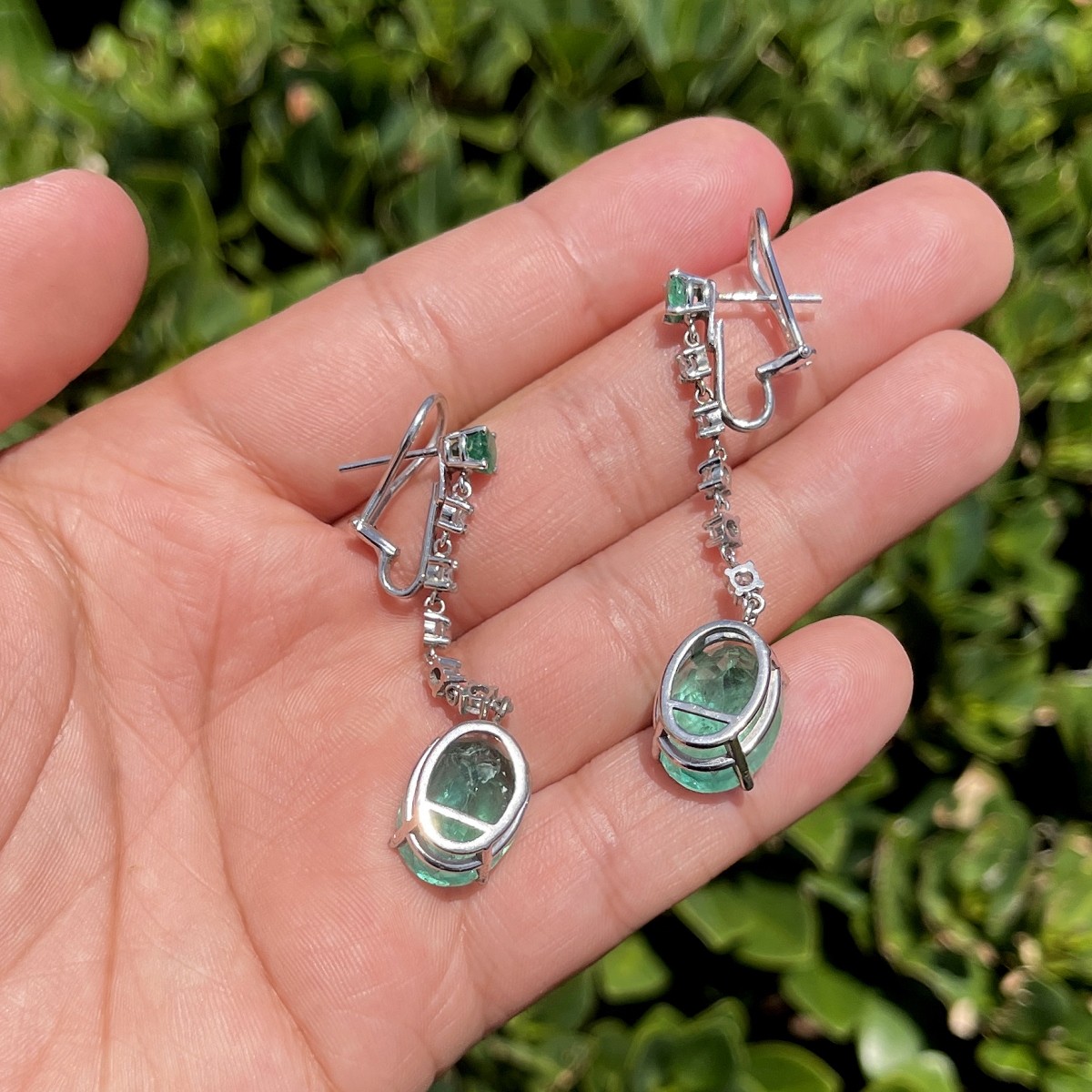 Emerald, Diamond and 14K Earrings