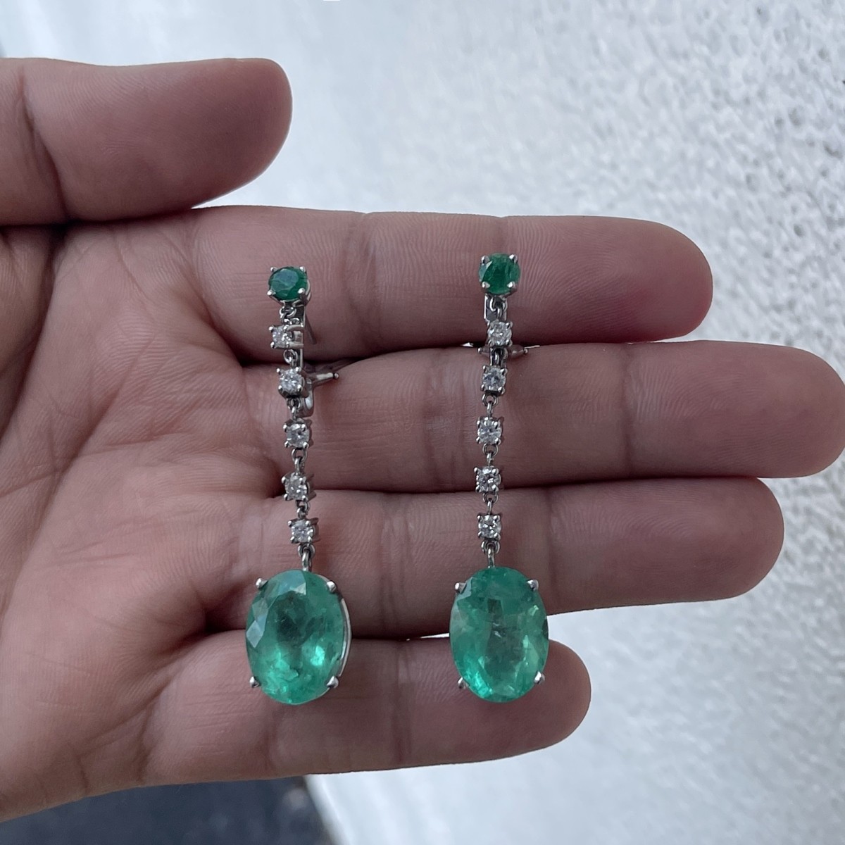 Emerald, Diamond and 14K Earrings