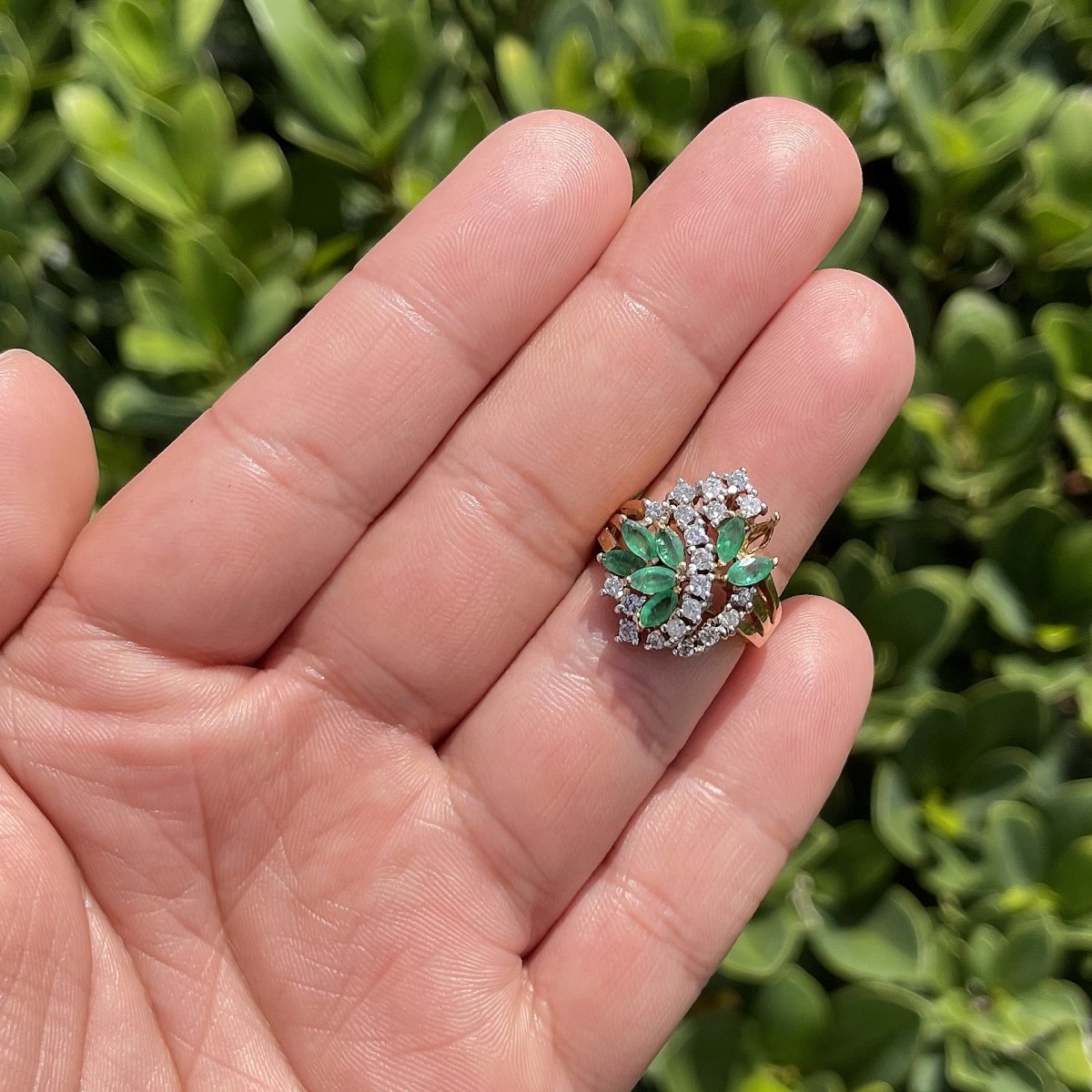 Emerald, Diamond and 14K Ring