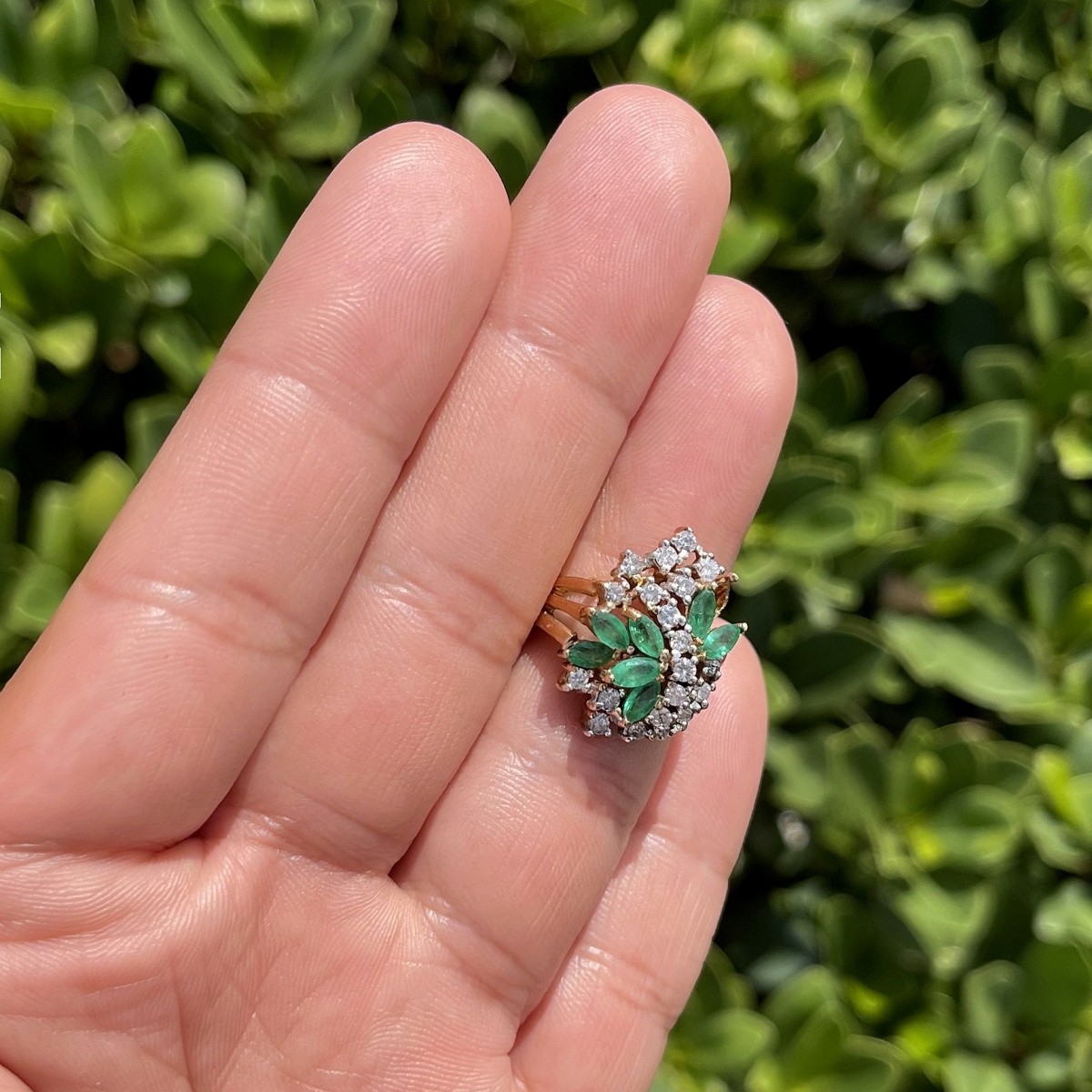 Emerald, Diamond and 14K Ring