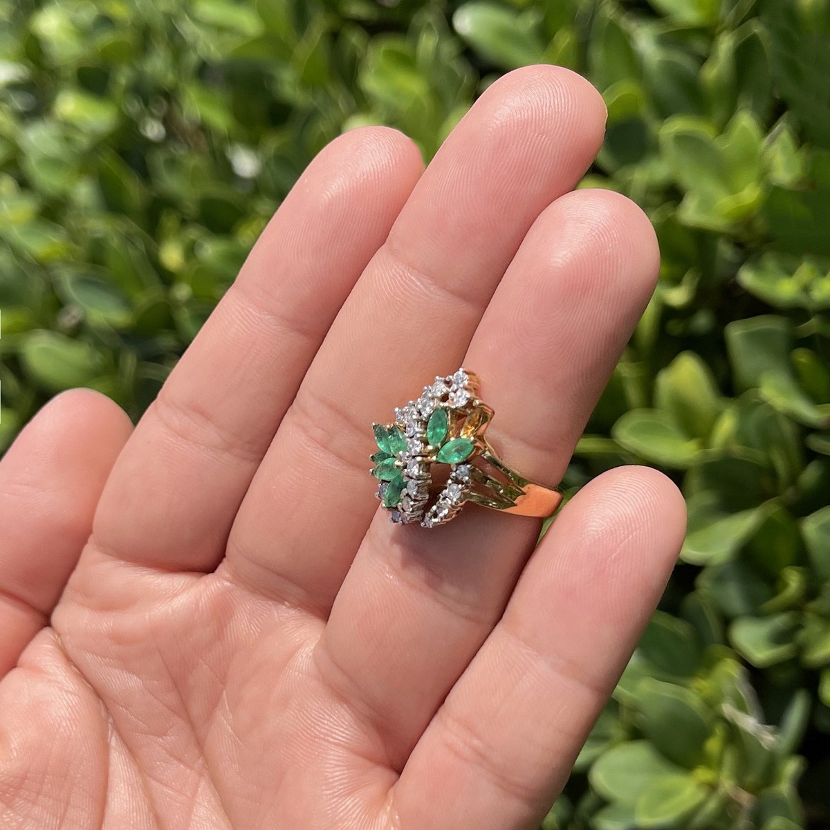 Emerald, Diamond and 14K Ring