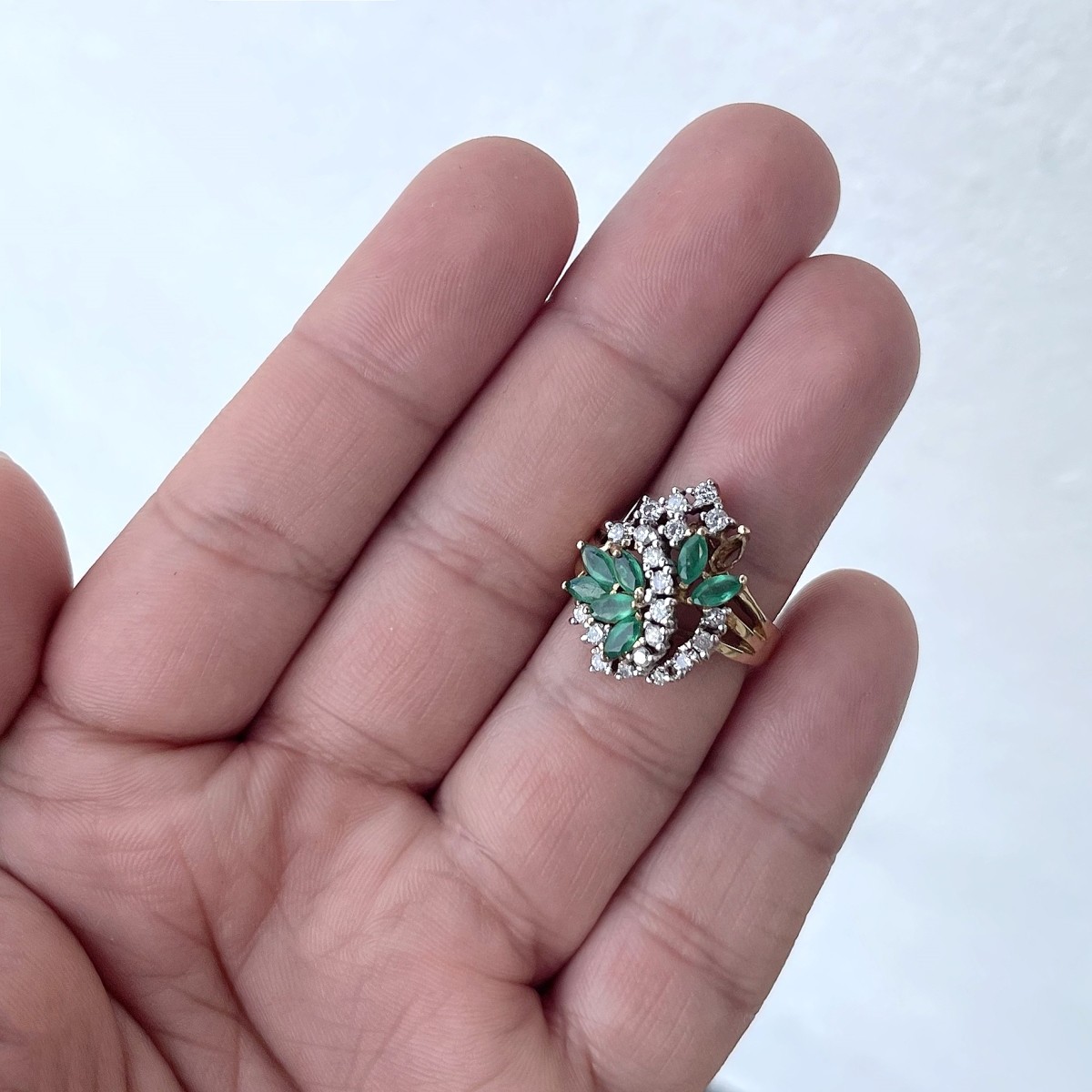 Emerald, Diamond and 14K Ring