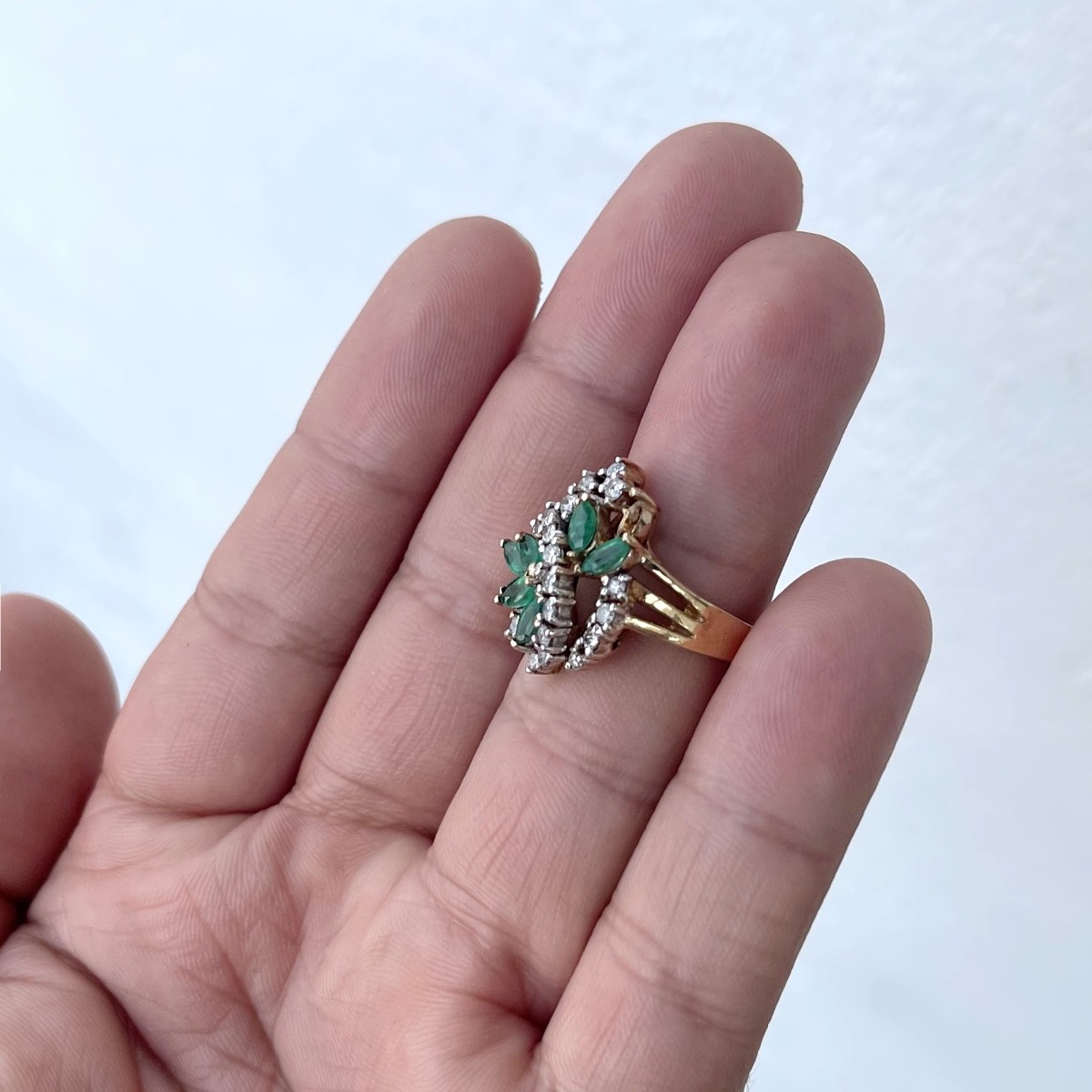 Emerald, Diamond and 14K Ring