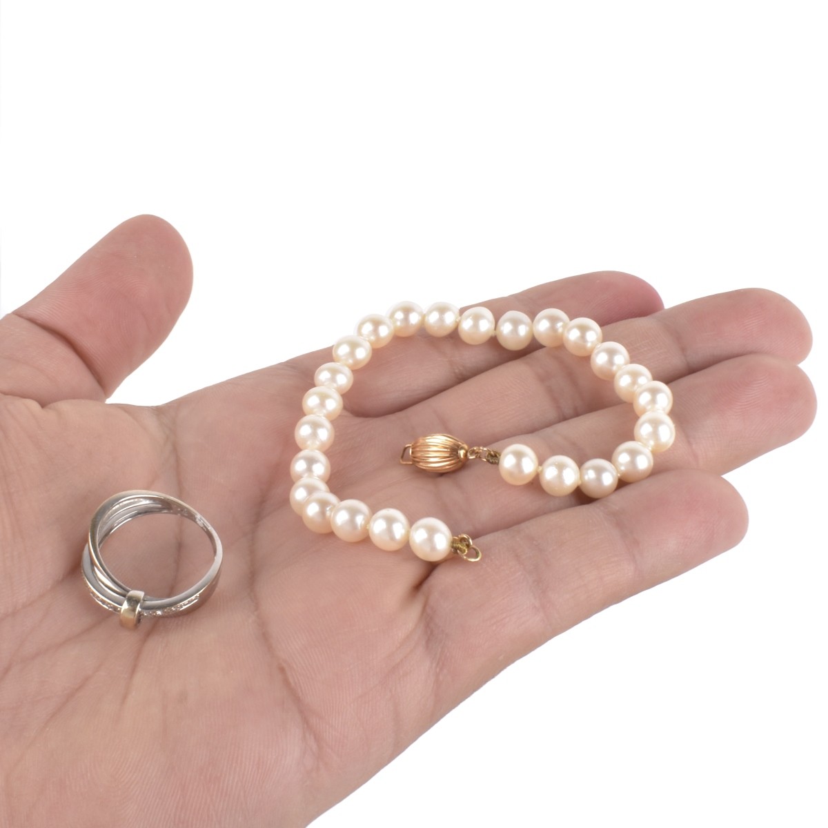 Pearl and 14K Bracelet, 18K Ring