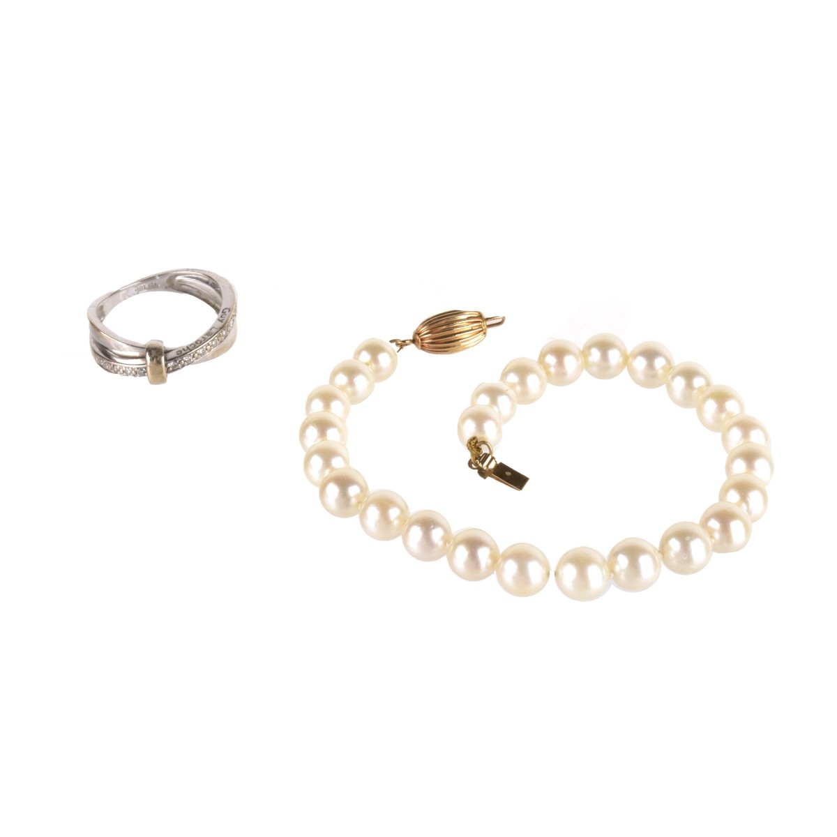 Pearl and 14K Bracelet, 18K Ring