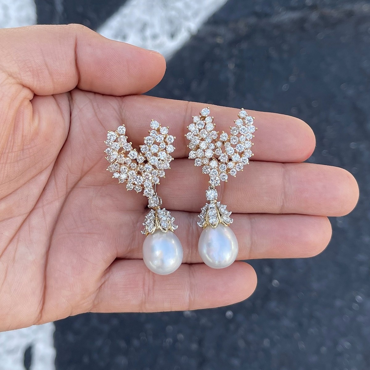 Diamond, Pearl and 18K Earrings