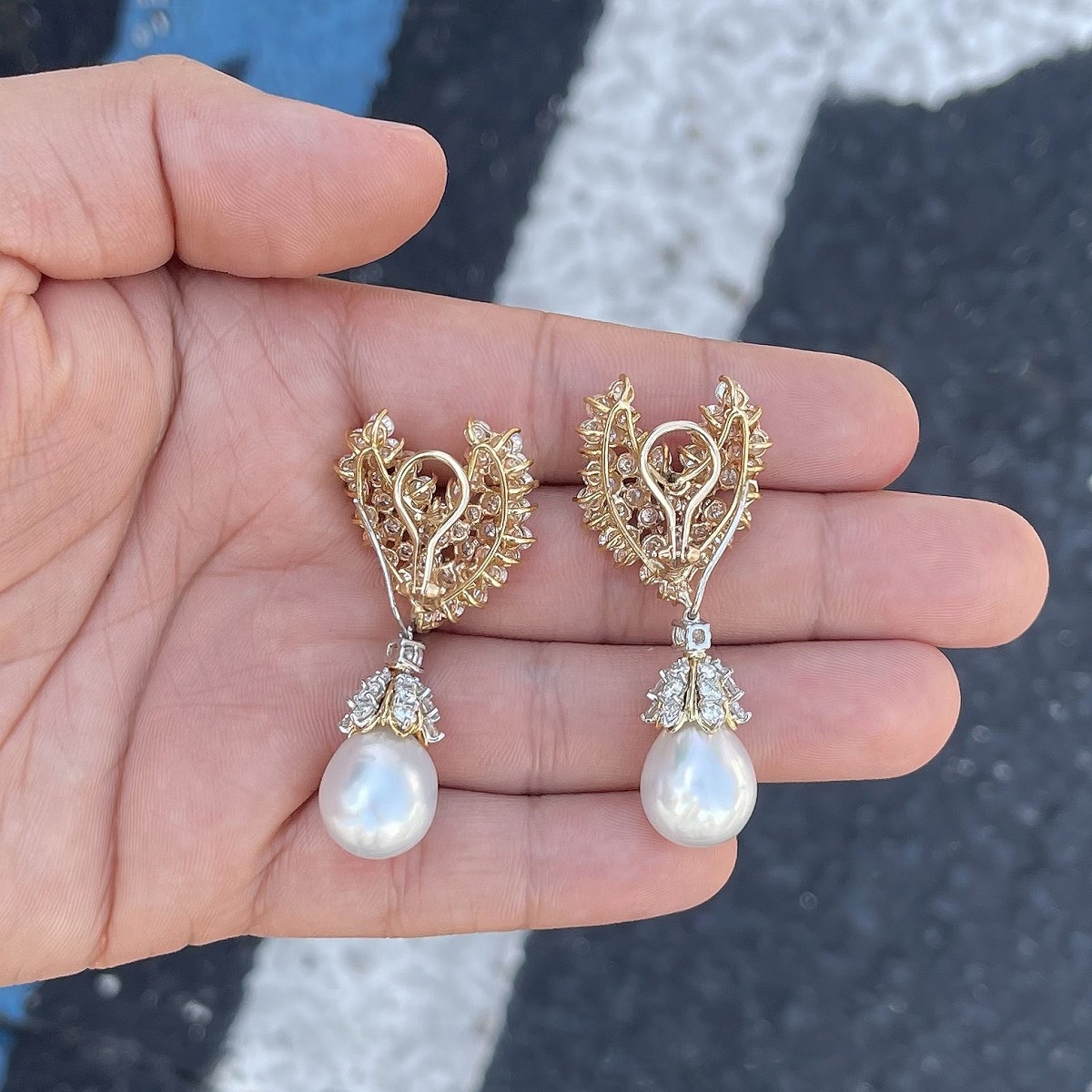 Diamond, Pearl and 18K Earrings