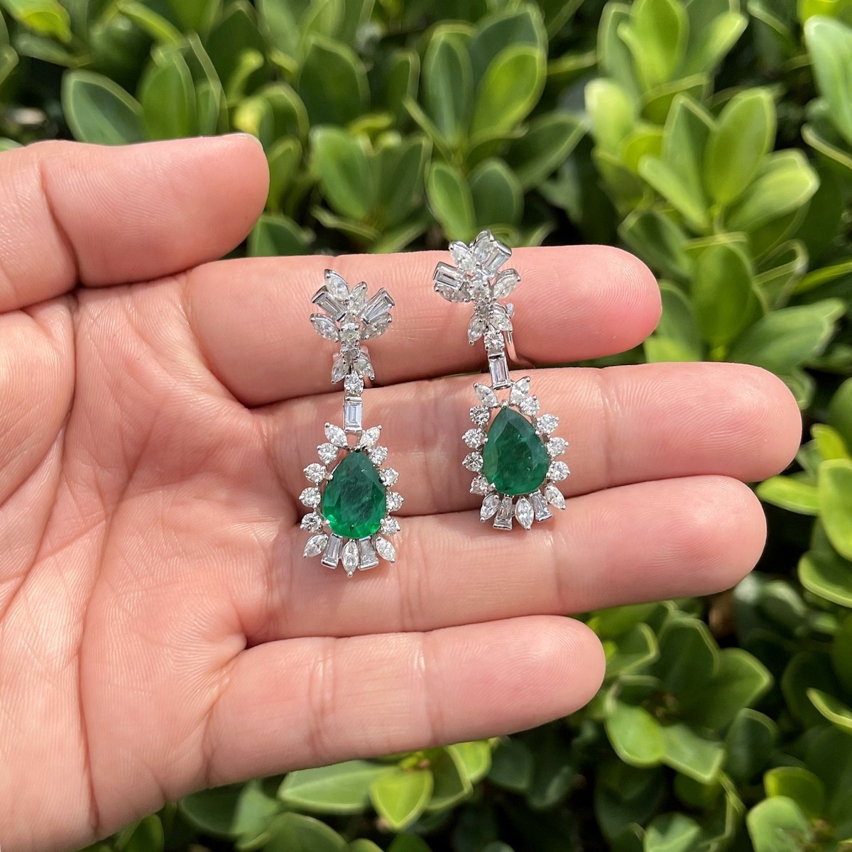 Emerald, Diamond and 18K Earrings