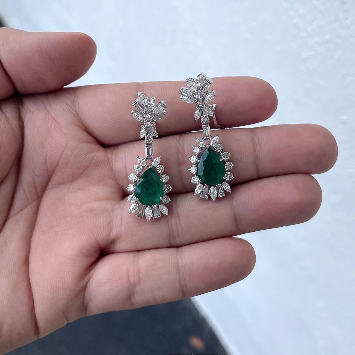 Emerald, Diamond and 18K Earrings