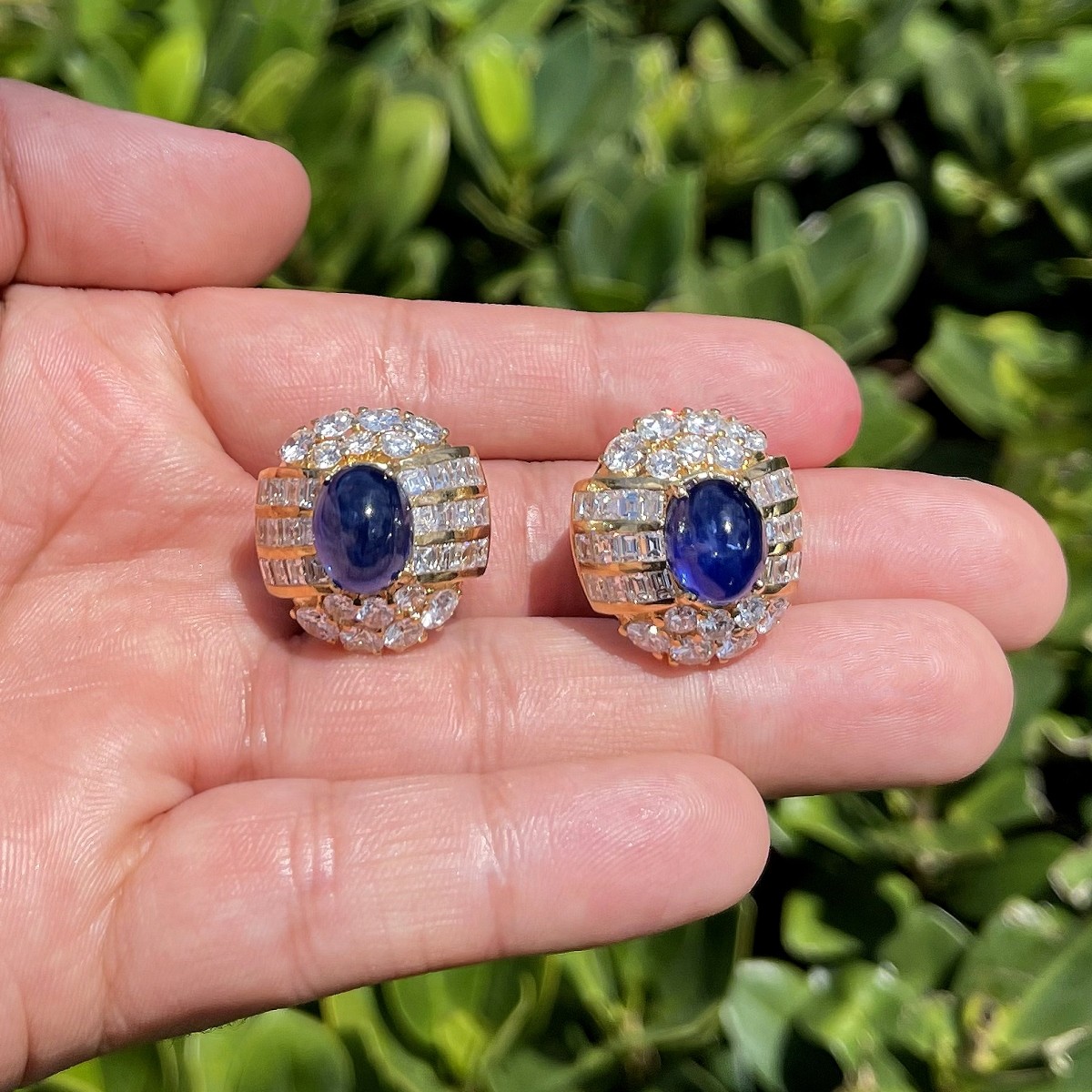 Diamond, Sapphire and 18K Earrings